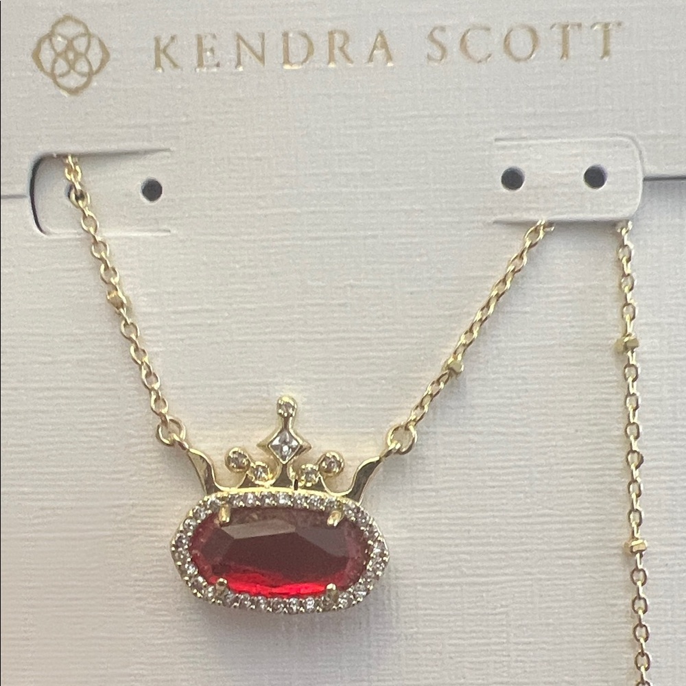Kendra Scott Gold Necklace with Red Oval Crown Pendant - Picture 3 of 4